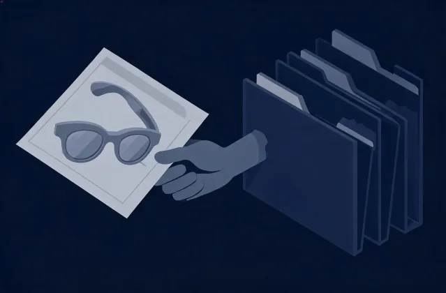 Illustration of a kids sunglasses specification brief handing off to quotation folders