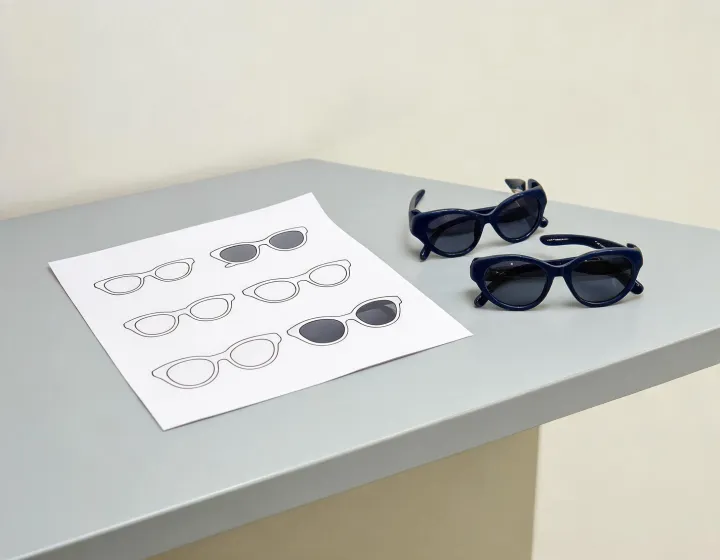 Girls kids sunglasses on an optical intake bench